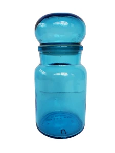 Tarro/bote boticario vintage de vidrio azul con tapa de burbuja de 16 OZ hecho en Bélgica - Imagen 1 de 9