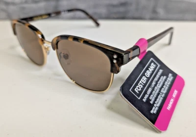 Foster Grant Sunglasses Tortoise Gold Delaney 100% UVA UVB Clubmaster Browline - Image 1 of 4