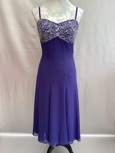 GORGEOUS GINA BACCONI PURPLE SEQUIN/BEADED CHIFFON MIDI EVENING DRESS SIZE 16 - Picture 1 of 17