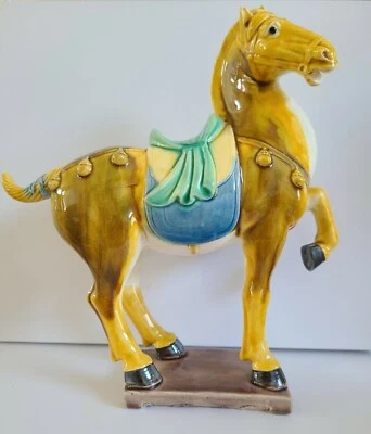 Vintage Chinese Tang Dynasty Style Sancai Glaze Horse Sculpture 8 1/4" Tall - Image 1 of 4