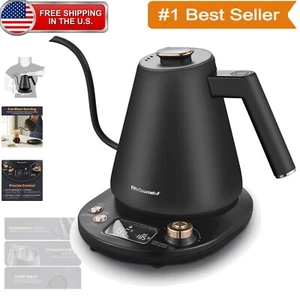 Stylish 1L Digital Gooseneck Kettle - Cordless, Matte Black with Copper Accents - Picture 1 of 8