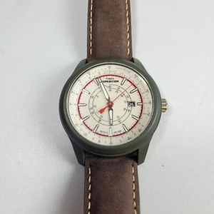 Timex Gents Expedition Camper Mens Watch Brown Suede Leather Green Glow T49921 - Picture 1 of 7