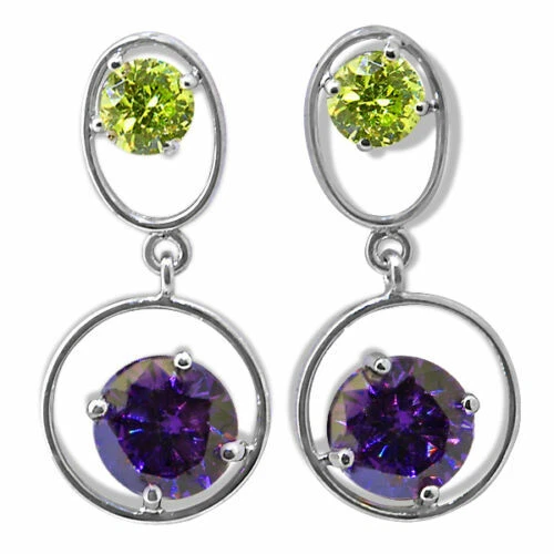 14KWG Plated Silver 2.50CT Women Fancy Round Peridot Amethyst Dangling Earrings  - Image 1 of 1