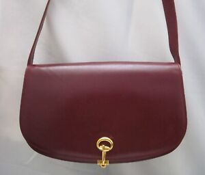 Vintage Authentic Gucci Burgundy  Leather Shoulder Bag Hand Bag Gold Hardware