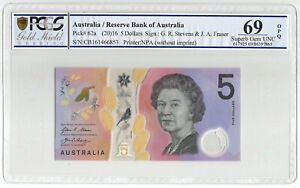 2016 Australia 5 Dollars Queen Elizabeth II, P-62a, PCGS 69 OPQ Superb Gem UNC