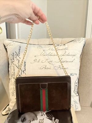 Authentic Gucci Vintage Suede Sherry Line Web Clutch Handbag 2 Way Modified ❤️ - Image 1 of 4
