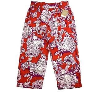 Calligraphie Linen Floral Pants Cropped Capri Women's XL Orange White Purple - Picture 1 of 15
