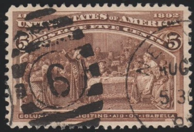 Scott 234, 5c Columbian, USED GRADE 85, 2021 PSE certificate - Image 1 of 2