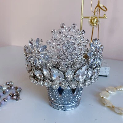 CRYSTAL TIARA PAGEANTS WEDDING BRIDE RHINESTONE CROWN QUEEN BRIDAL HAIR HEADBAND - Image 1 of 4