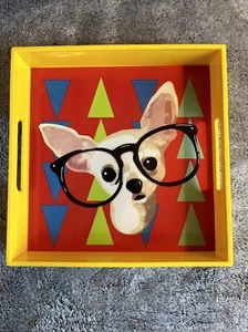 Tray Yellow Square Molded Plastic Chihuahua Dog Bar Drink Tray - Picture 1 of 7