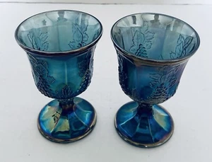 Blau irisierend Indiana Carnival Glas Ernte Traube Kelch Weinglas 2 Stück - Bild 1 von 20