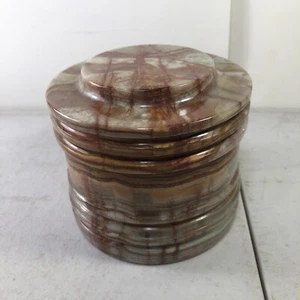 Vintage Onyx Lidded Jar/Trinket Container Lid Excellent Green Red Brown Pakistan - Picture 1 of 8
