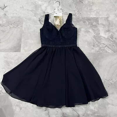 Mori Lee 31054 Bridesmaid Dress Size 10 Navy Blue Lace with Matching Chiffon - Image 1 of 4