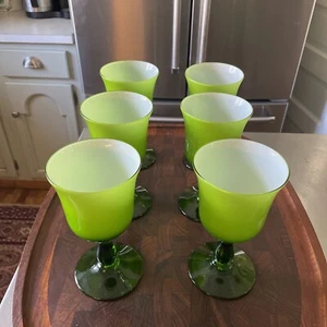 Carlo Moretti Green Cased Water Wine Glasses Set of 6 Six Goblets MCM Vintage - Picture 1 of 7