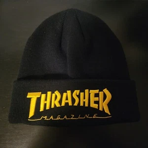 Thrasher Magazine EMBROIDERED MAG LOGO Skateboard Beanie BLACK/GOLD - Picture 1 of 1