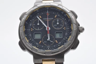 ▶️ Video Vintage [N MINT] LONGINES Conquest Titanium 4009 Quartz Black Men Watch - Image 1 of 4