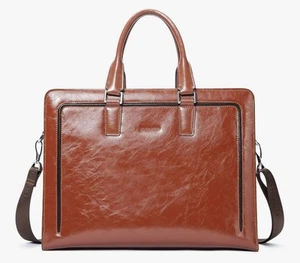 Borsa a tracolla BOSTANTEN in pelle marrone 15,6 custodia per laptop nuova con etichette - Foto 1 di 8
