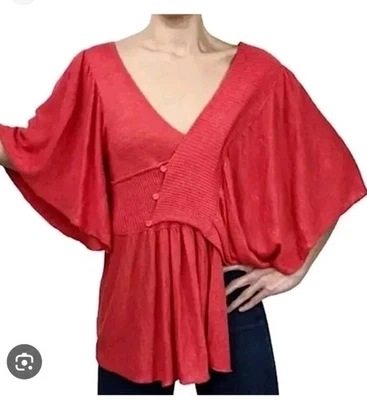 Blusa Top Anthropologie Moth Taupo Coral Asimétrico Volantes Kimono Talla S/M Foto 1 de 4