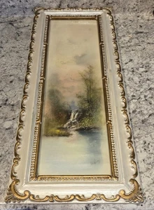19th Century Pastel Watercolor Landscape Scene M. DeGraff Framed  9 3/4"x23 1/2" - Picture 1 of 14