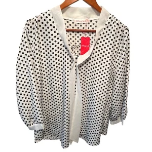 Neu mit Etikett Allegra K Langarm-Blusentop Damen XL weiß schwarz gepunktet - Bild 1 von 4