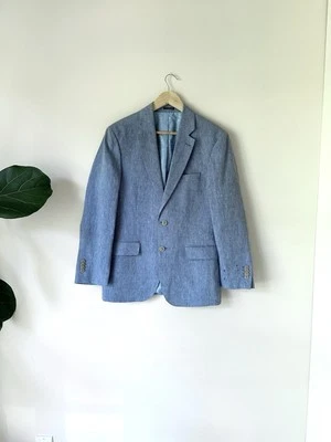 Abrigo Blazer Deportivo 100% Lino Azul 38 Corto Calce Ajustado Boda Costero Foto 1 de 4