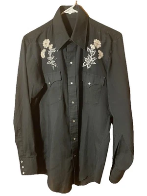 Camisa bordada a presión perla vintage western negra para hombre Foto 1 de 4