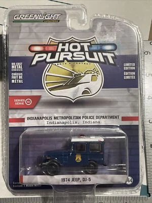 Green light 1974 Jeep DJ-5 Indianapolis Police Vehicle New 1:64 DieCast  - Image 1 of 4