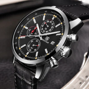 BENYAR Men's Business Quartz Wrist Watch Date Chronograph Dial Leather Watches - Picture 1 of 16