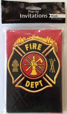 Firefighter Truck Engine Fire Watch Kids Birthday Party Invitations Pkg/8 - Image 1 of 4