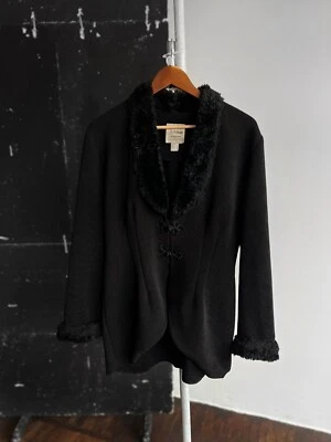 Joseph Ribkoff Womens Vintage Black Faux Fur Trim Jacket Made in Canada Size M - Image 1 of 4