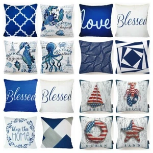 Cushion COVER Navy Blue Decorative Indigo White Premium Throw Pillow Case 18x18" - Picture 1 of 29