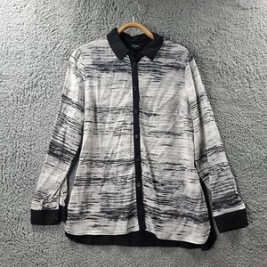 GIVONI Womens Shirt Top Size 10 Black Grey White Satin Long Sleeve Collared - Picture 1 of 15