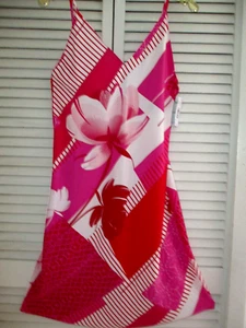 NATORI SLIP CHEMISE NIGHTGOWN KABUKI PINK/RED WHITE PRINT POLY SMALL NEW $120.00 - Picture 1 of 12