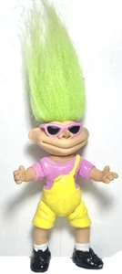 Troll Doll Vintage 1991 Street Kids W/ Pink Sunglass Yellow Overalls Green Hair - Picture 1 of 8