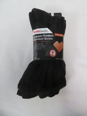 (3) Pairs CVS Health Copper-Treated Comfort Socks Unisex S/M Crew Length Black Foto 1 de 2