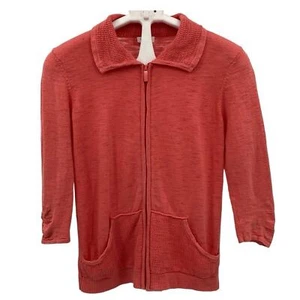 Weekends By Chico's Women's Orange Cotton Knit 3/4 Sleeve Zip-Up Cardigan Size 1 - Picture 1 of 11