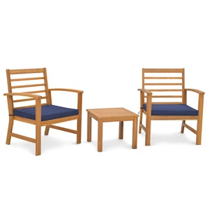3PCS Furniture Set Acacia Wood Conversation Set w/ Soft Seat Cushions Outdoor - Picture 1 of 3