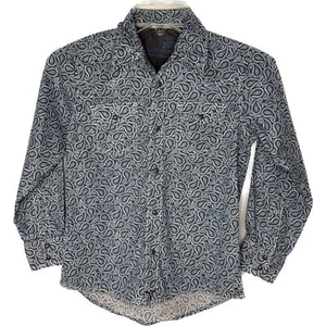 Wrangler boys 20X Competition pearl snap shirt paisley blue long sleeve M - Picture 1 of 5