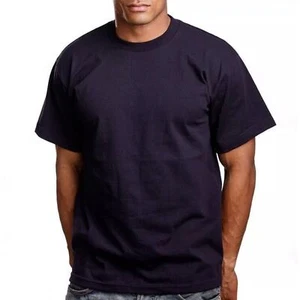 Pro 5 Athletic Men's 5.6oz Navy Blue 100% Cotton Short Sleeve T-Shirt - Picture 1 of 3