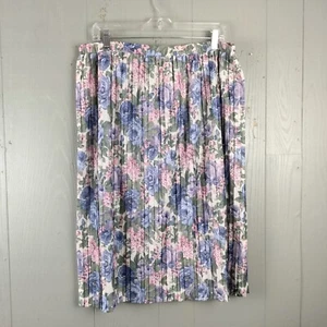 Vintage 80s Pleated Skirt Large Blue Floral Midi Romantic Cottage Modest Granny - Picture 1 of 8