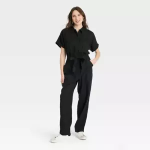 Universal Thread Boilersuit Jumpsuit Womens Size 12 Black Button Linen Blend NWT - Picture 1 of 9