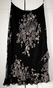 ETAM Black & Beige LIGHTWEIGHT chiffon viscose floral SKIRT UK 12 - Picture 1 of 5