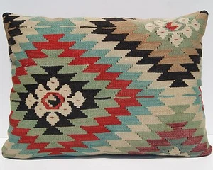 24"x18" HANDMADE PILLOW WOOL RECTANGLE SHARKKOY KILIM MULTI COLORED AREA RUG 40+ - Picture 1 of 3