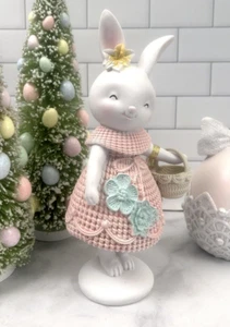 Jolie Fleur Pink Easter Bunny Statue W/ Easter Basket Figurine Dress New Rabbit - Picture 1 of 9