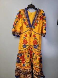 Farm Rio Women's Floral Yard Yellow Maxi Dress Short Sleeves Size Medium - Picture 1 of 11