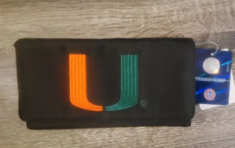 UNIVERSITY OF MIAMI WALLET UOFM HURRICANES BLACK ORANGE GREEN LOGO NEW WITH TAGS Cover