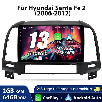 Für Hyundai Santa Fe 2 2006-2012 GPS Nav SWC RDS BT Carplay Android 13 Autoradio - Bild 1 von 4