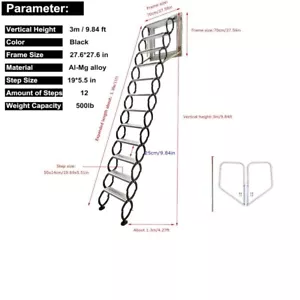 Escalera loft de extensión de ático negro para techo plegable bajar escaleras - Imagen 1 de 21