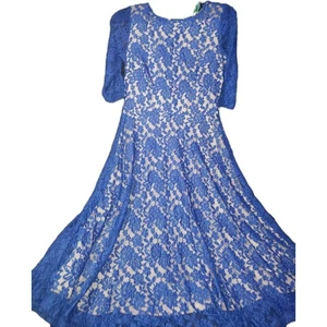 Melrose Womens Size 6 Blue Lace Nude Lined Cocktail Dress with Half Sleeves - Picture 1 of 5