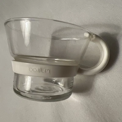 1 Bodum Glass Espresso Demitasse Coffee Cup White Finger Handle Star Trek VTG - Image 1 of 4